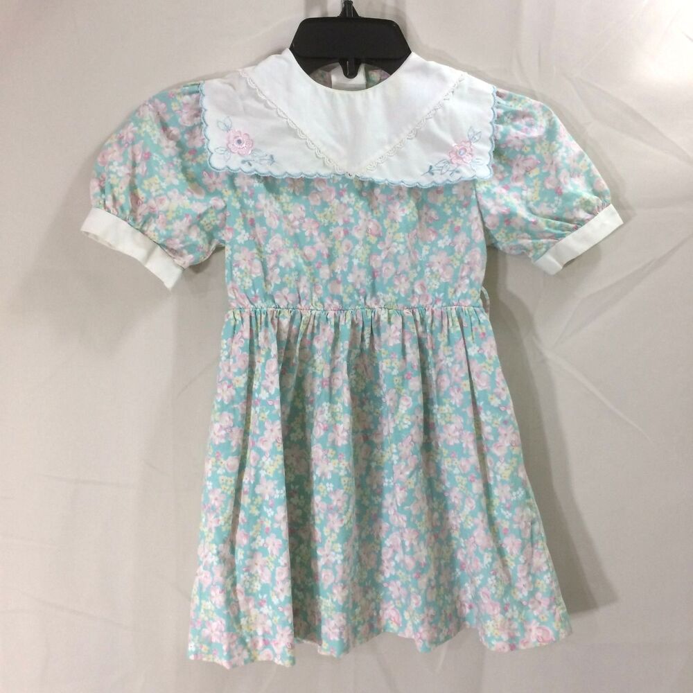 Vintage JCPenney Girls Dress Size 6 Floral Embroidered Collar USA Union Tag